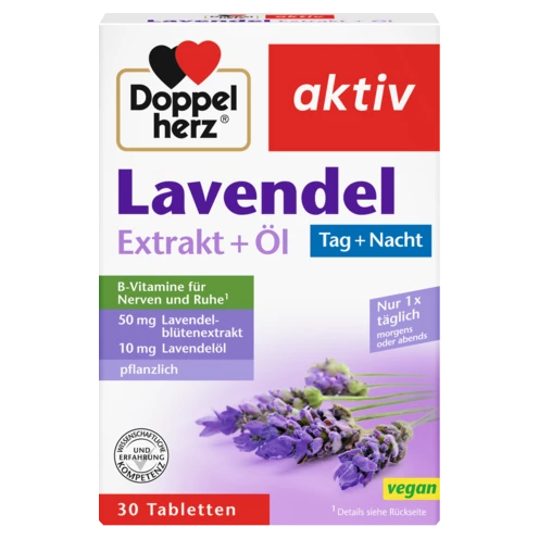 Abbildung der Produktverpackung Doppelherz aktiv Lavendel Extrakt + Öl Frontansicht